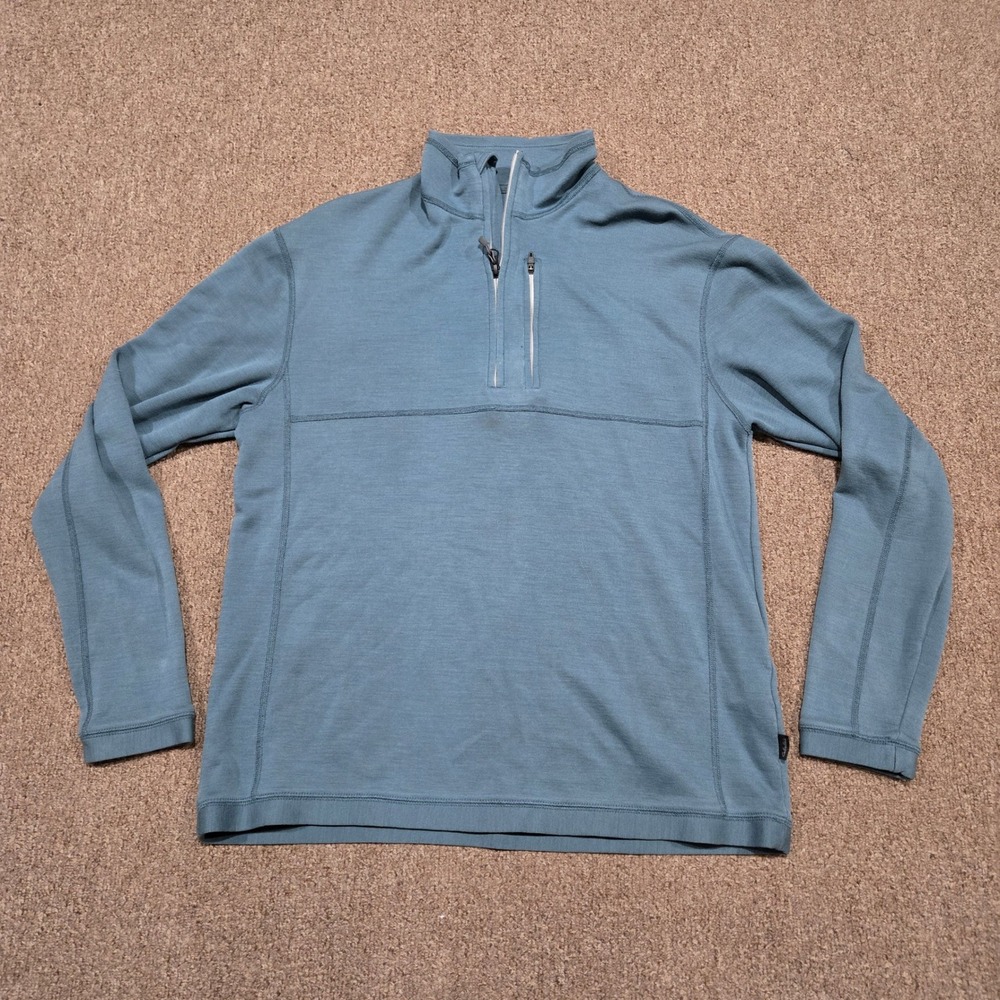 Cabela's Merino Wool Pullover Mens‎ Large Blue 1/4 Zip Hiking Outdoor Sweater L